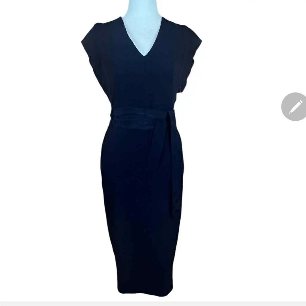 NWT ELIZA J RUFFLE SLEEVE SHEATH DRESS NAVY SIZE 10 - Picture 4 of 5